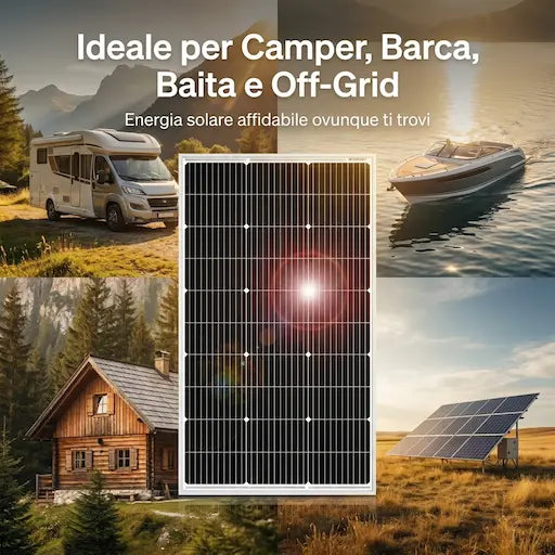 Pannello Solare Fotovoltaico 120W 12V Monocristallino ad Alta Efficienza per Camper, Barca e Off-Grid