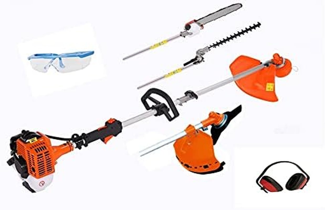 Decespugliatore Multifunzione a Scoppio 5 in 1 Tagliaerba, Tagliasiepi, Potatore,Tagliabordi, Asta Lunga 74Cm, +OMAGGIO OCCHIALI E CUFFIE PROTETTIVI - Maxita Italia